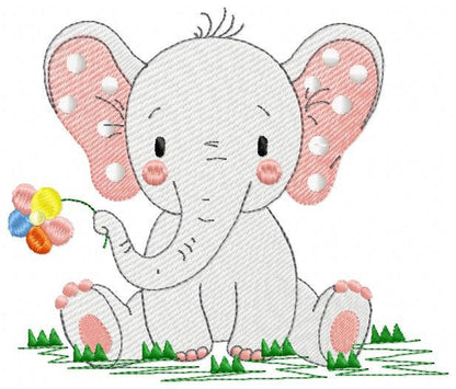 Elephant with flower embroidery designs - Safari Wild Animal machine embroidery pattern - Baby girl file - Instant digital download pes jef