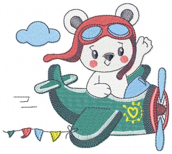 Bear with plane embroidery designs - Pilot Aviator Bear machine embroidery pattern - Baby boy file - Instant digital download pes jef dst
