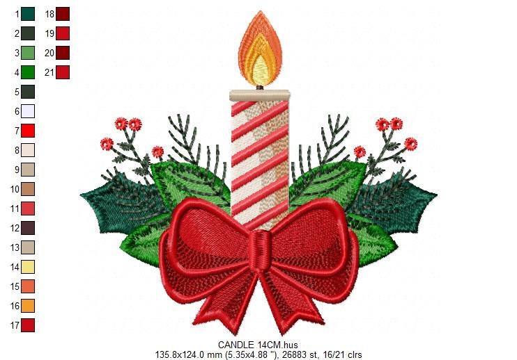 Candle embroidery designs - Christmas Decoration embroidery design machine embroidery pattern - Christmas embroidery file Xmas embroidery