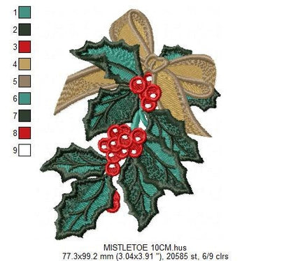 Xmas Mistletoe embroidery designs - Christmas Decoration machine embroidery pattern - Mistletoe file - Instant digital download pes jef dst