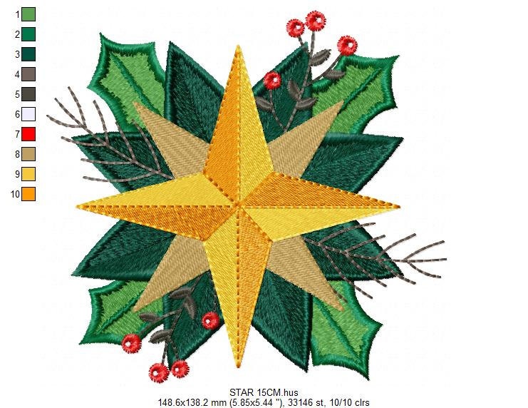 Christmas Star embroidery designs - Xmas Flower embroidery design machine embroidery pattern - Christmas embroidery file Poinsettia