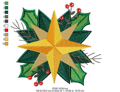 Christmas Star embroidery designs - Xmas Flower embroidery design machine embroidery pattern - Christmas embroidery file Poinsettia