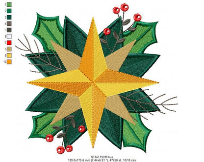 Christmas Star embroidery designs - Xmas Flower embroidery design machine embroidery pattern - Christmas embroidery file Poinsettia