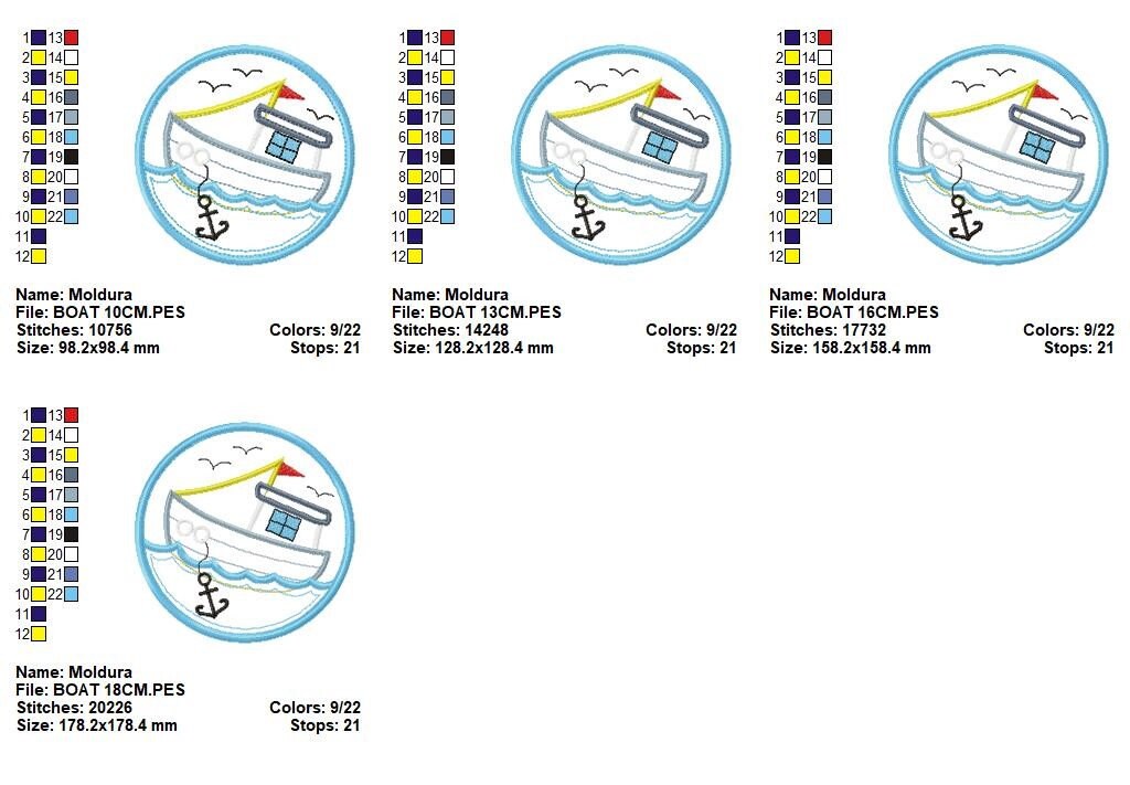 Boat embroidery designs - Sailboat applique machine embroidery pattern - Baby boy Nautical file - Boat applique design - Instant download