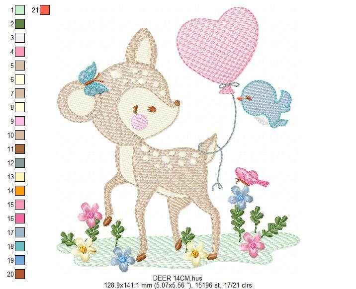 Deer embroidery design - Animal embroidery designs machine embroidery pattern - Newborn embroidery file - baby girl embroidery Woodland