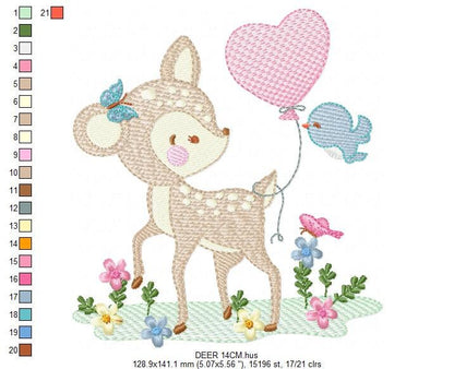 Deer embroidery design - Animal embroidery designs machine embroidery pattern - Newborn embroidery file - baby girl embroidery Woodland