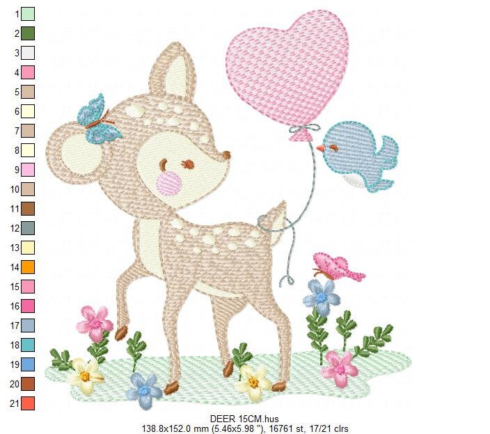 Deer embroidery design - Animal embroidery designs machine embroidery pattern - Newborn embroidery file - baby girl embroidery Woodland