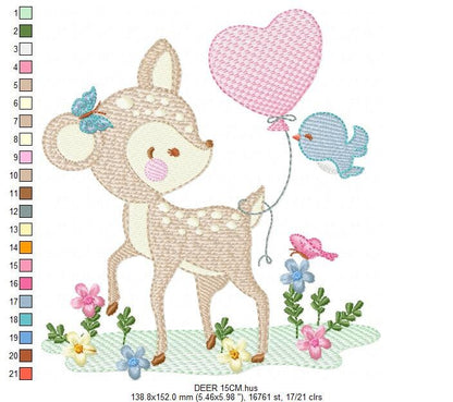 Deer embroidery design - Animal embroidery designs machine embroidery pattern - Newborn embroidery file - baby girl embroidery Woodland