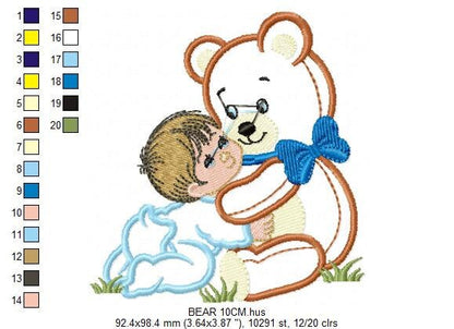 Teddy Bear embroidery designs - Bear with baby boy embroidery design machine embroidery pattern - Bear applique design nursery embroidery