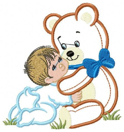 Teddy Bear embroidery designs - Bear with baby boy embroidery design machine embroidery pattern - Bear applique design nursery embroidery
