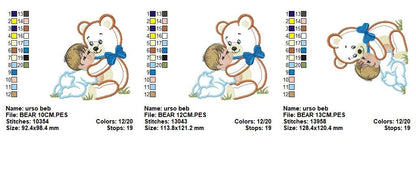Teddy Bear embroidery designs - Bear with baby boy embroidery design machine embroidery pattern - Bear applique design nursery embroidery