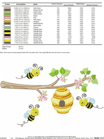 Bee embroidery design - Beehive embroidery designs machine embroidery pattern - Kitchen embroidery file - bee hive embroidery beekeeping