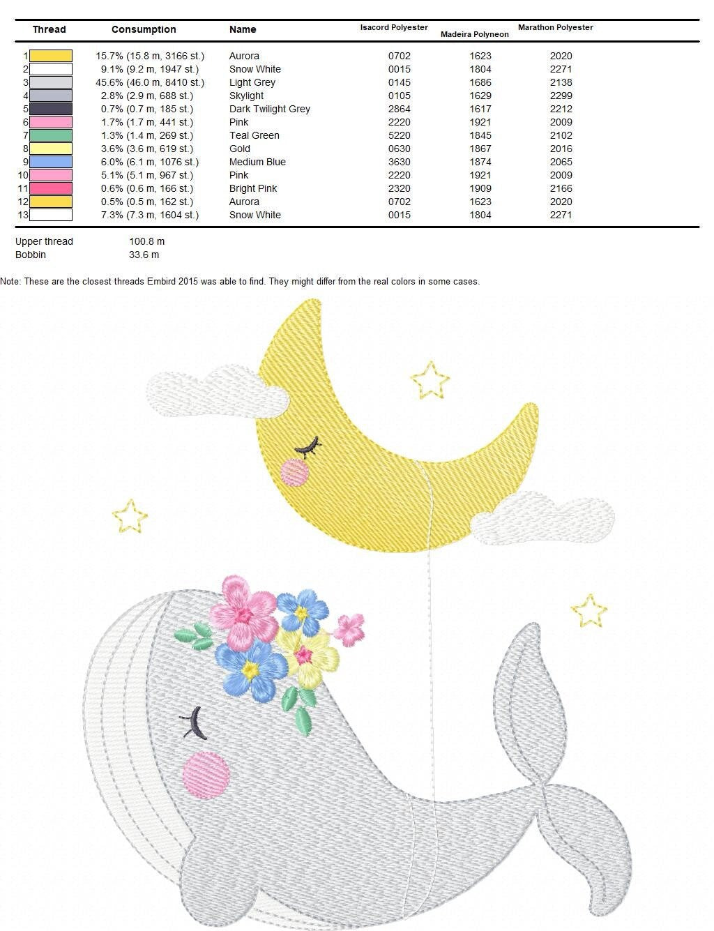 Whale embroidery designs - Baby girl embroidery design machine embroidery pattern - Whale with moon embroidery file - instant download pes