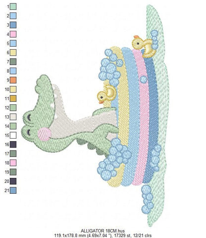 Crocodile embroidery design - Swimming Alligator machine embroidery pattern - Baby Boy Bathing Animal file - Instant digital download pes