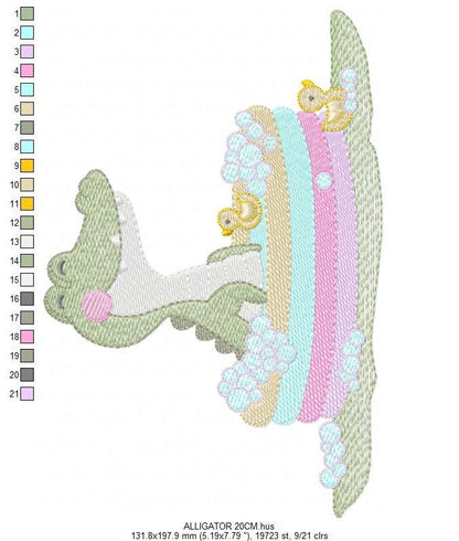 Crocodile embroidery design - Swimming Alligator machine embroidery pattern - Baby Boy Bathing Animal file - Instant digital download pes