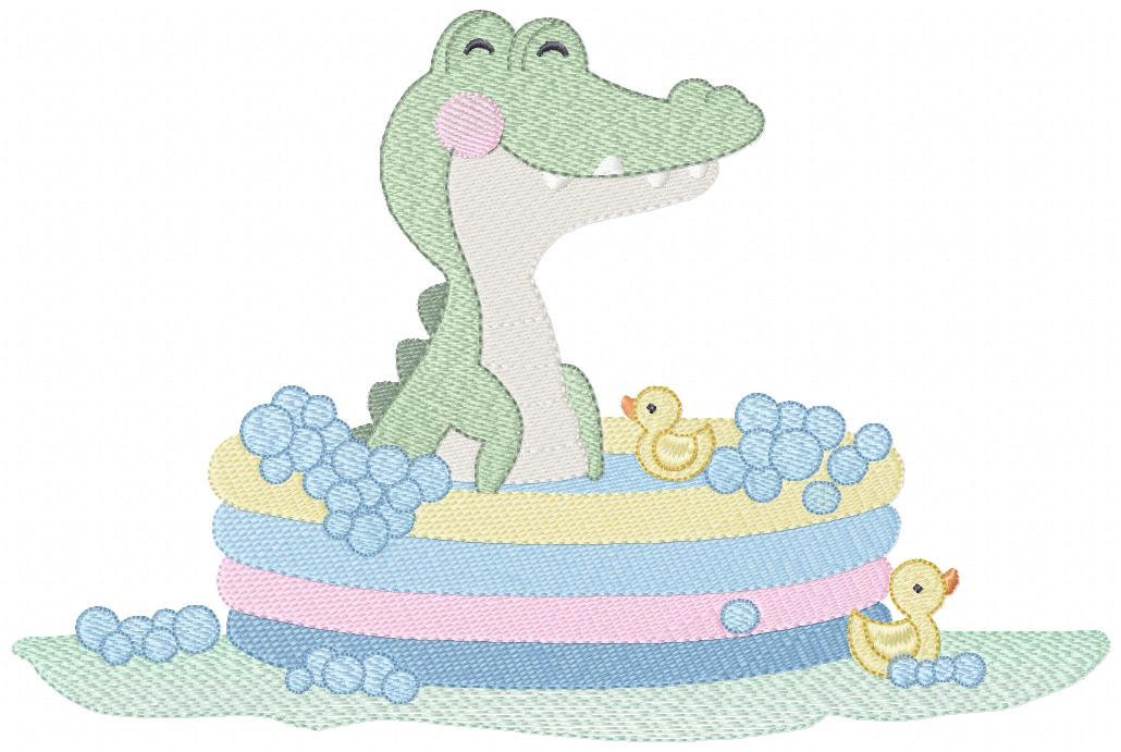 Crocodile embroidery design - Swimming Alligator machine embroidery pattern - Baby Boy Bathing Animal file - Instant digital download pes