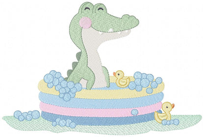 Crocodile embroidery design - Swimming Alligator machine embroidery pattern - Baby Boy Bathing Animal file - Instant digital download pes