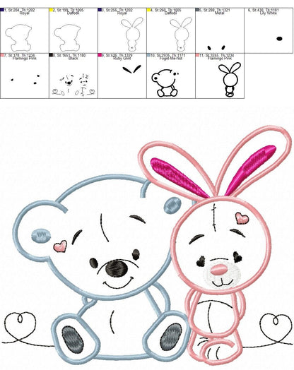 Animals embroidery designs - Bear embroidery design machine embroidery pattern - rabbit embroidery file - Bunny embroidery applique design