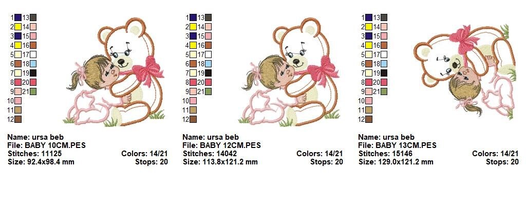 Teddy Bear embroidery designs - Bear with baby girl embroidery design machine embroidery pattern - Bear applique design nursery embroidery