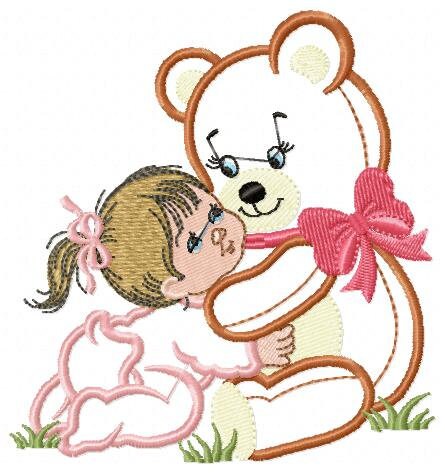 Teddy Bear embroidery designs - Bear with baby girl embroidery design machine embroidery pattern - Bear applique design nursery embroidery