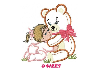 Teddy Bear embroidery designs - Bear with baby girl embroidery design machine embroidery pattern - Bear applique design nursery embroidery