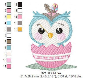 Baby Bird embroidery design - Owl with egg machine embroidery pattern - Baby girl and boy embroidery file - Instant download pes jef dst hus