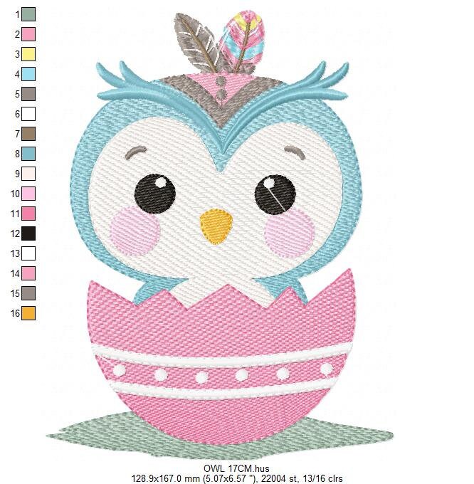 Baby Bird embroidery design - Owl with egg machine embroidery pattern - Baby girl and boy embroidery file - Instant download pes jef dst hus