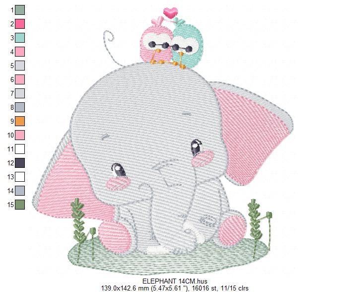 Elephant embroidery designs - Animal embroidery design machine embroidery pattern - Baby girl embroidery file - elephant with bird flowers