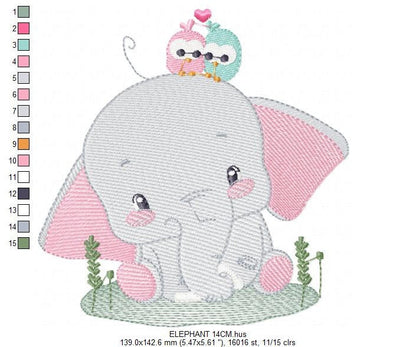 Elephant embroidery designs - Animal embroidery design machine embroidery pattern - Baby girl embroidery file - elephant with bird flowers