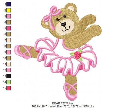 Ballerina Bear embroidery design - Ballet dancer machine embroidery pattern - Baby girl file - Ballerina applique - Instant digital download