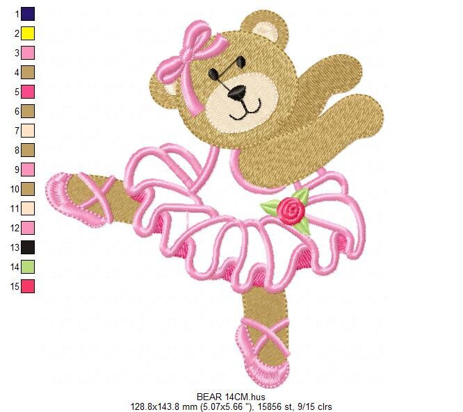 Ballerina Bear embroidery design - Ballet dancer machine embroidery pattern - Baby girl file - Ballerina applique - Instant digital download