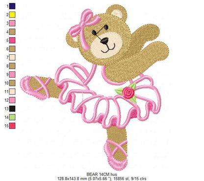 Ballerina Bear embroidery design - Ballet dancer machine embroidery pattern - Baby girl file - Ballerina applique - Instant digital download