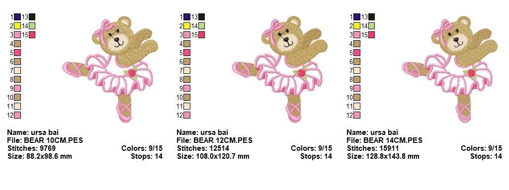 Ballerina Bear embroidery design - Ballet dancer machine embroidery pattern - Baby girl file - Ballerina applique - Instant digital download