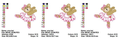 Ballerina Bear embroidery design - Ballet dancer machine embroidery pattern - Baby girl file - Ballerina applique - Instant digital download