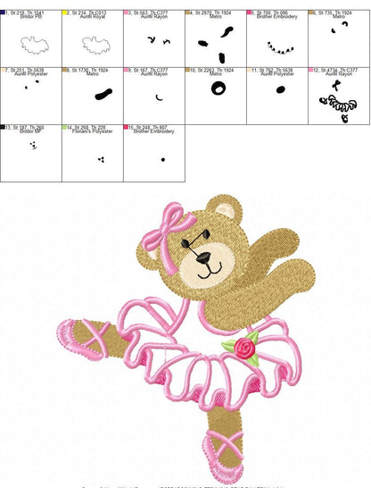 Ballerina Bear embroidery design - Ballet dancer machine embroidery pattern - Baby girl file - Ballerina applique - Instant digital download