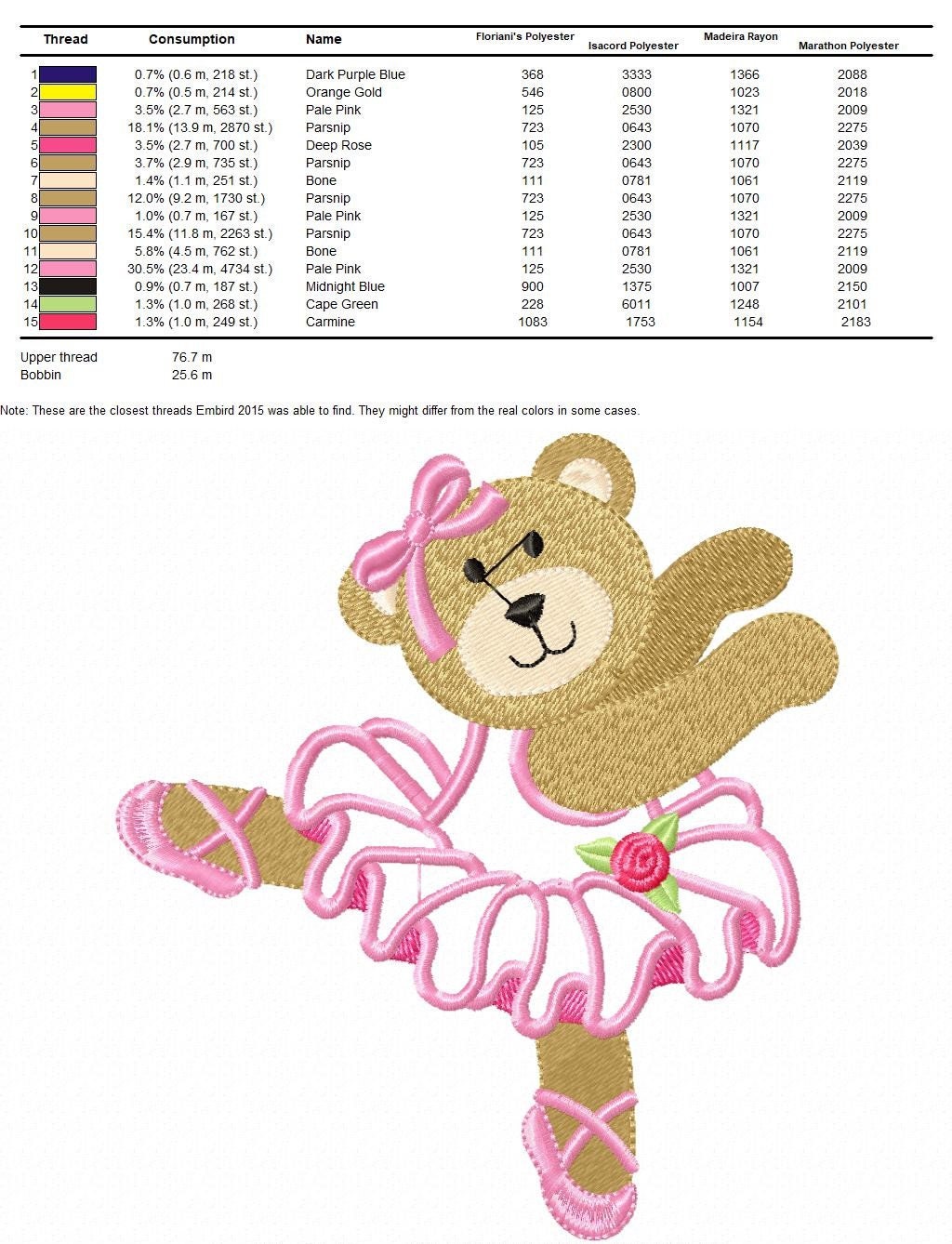 Ballerina Bear embroidery design - Ballet dancer machine embroidery pattern - Baby girl file - Ballerina applique - Instant digital download