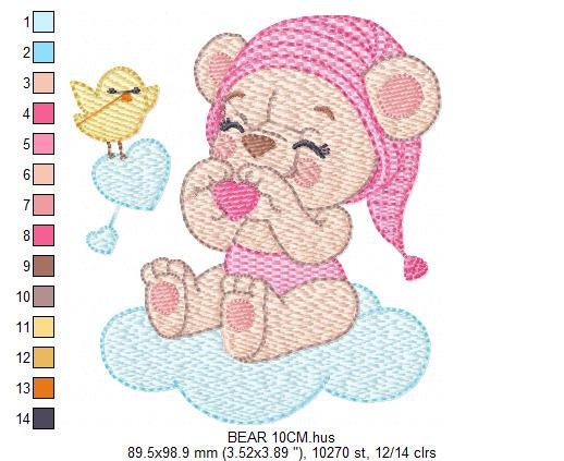 Sleeping Bear embroidery designs - Baby girl embroidery design machine embroidery pattern - Cute sweet bear with cloud - instant download