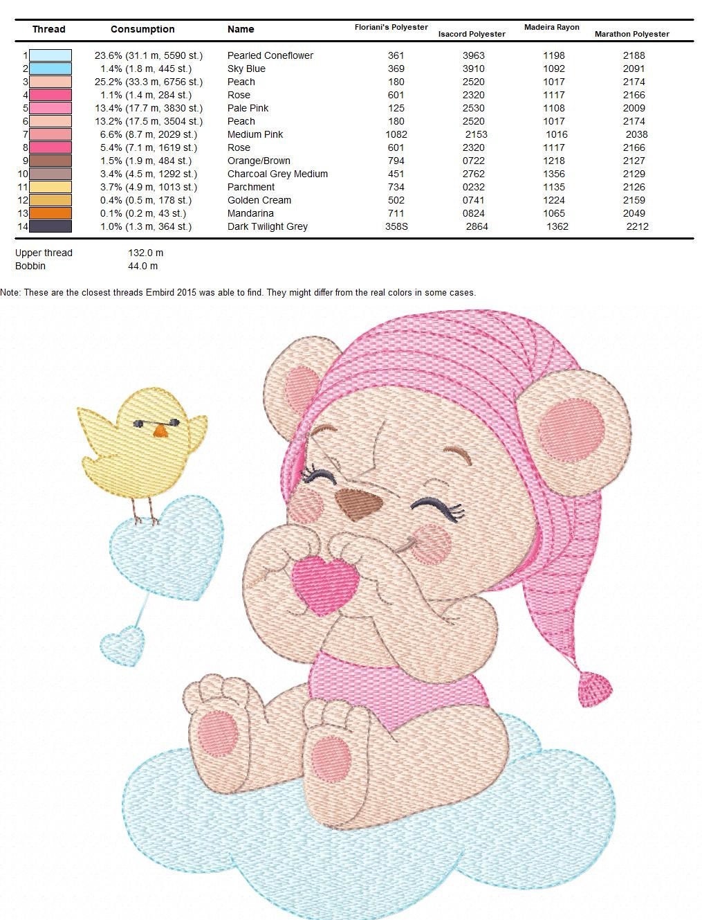 Sleeping Bear embroidery designs - Baby girl embroidery design machine embroidery pattern - Cute sweet bear with cloud - instant download