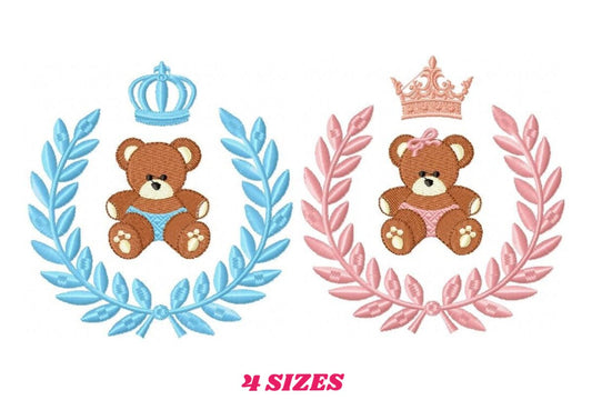 Bear with wreath embroidery design - Teddy embroidery design machine embroidery pattern - baby girl embroidery file - Embroidery for boys