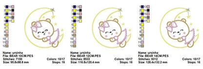 Bear embroidery designs - Moon embroidery design machine embroidery pattern - Bear applique design - Baby girl embroidery file digital file