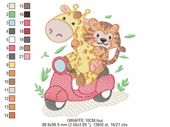 Giraffe embroidery design - Tiger embroidery designs machine embroidery pattern - Baby boy embroidery file - Animals in a motorcycle biker