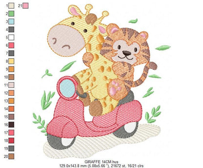 Giraffe embroidery design - Tiger embroidery designs machine embroidery pattern - Baby boy embroidery file - Animals in a motorcycle biker