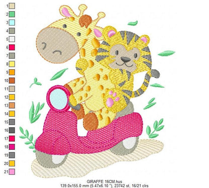 Giraffe embroidery design - Tiger embroidery designs machine embroidery pattern - Baby boy embroidery file - Animals in a motorcycle biker