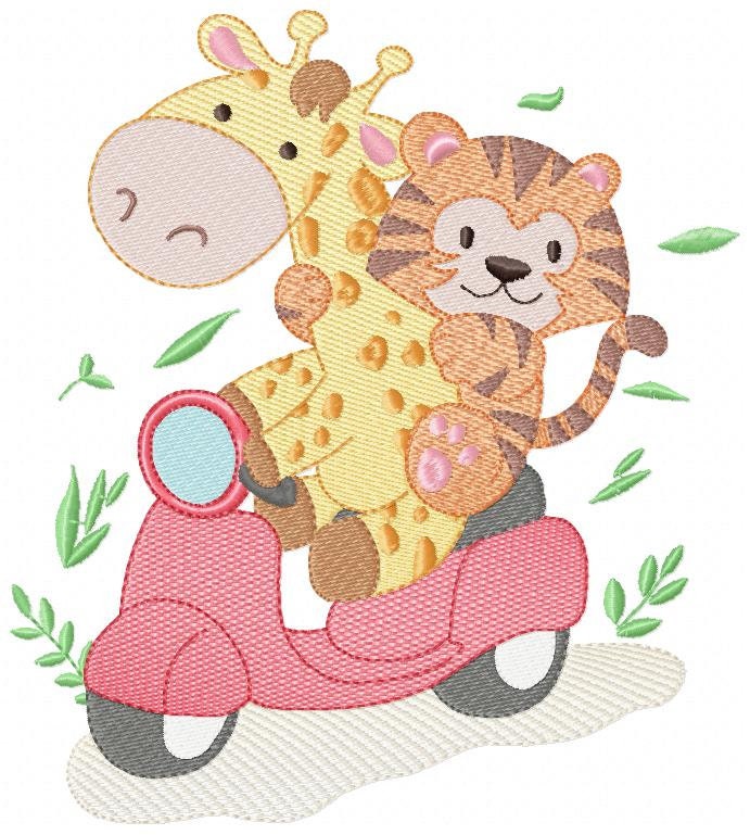Giraffe embroidery design - Tiger embroidery designs machine embroidery pattern - Baby boy embroidery file - Animals in a motorcycle biker