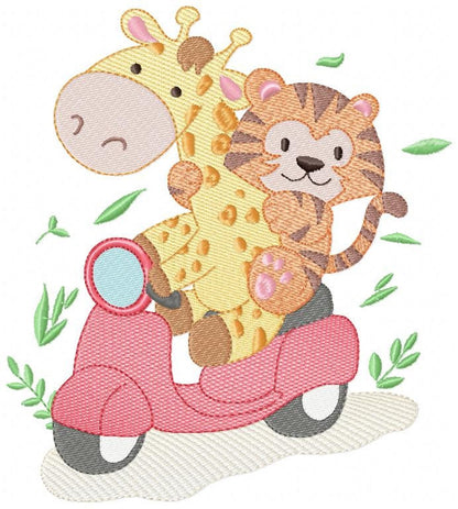 Giraffe embroidery design - Tiger embroidery designs machine embroidery pattern - Baby boy embroidery file - Animals in a motorcycle biker