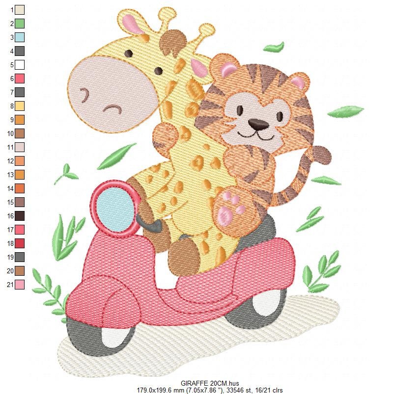 Giraffe embroidery design - Tiger embroidery designs machine embroidery pattern - Baby boy embroidery file - Animals in a motorcycle biker