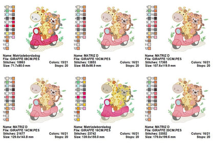 Giraffe embroidery design - Tiger embroidery designs machine embroidery pattern - Baby boy embroidery file - Animals in a motorcycle biker