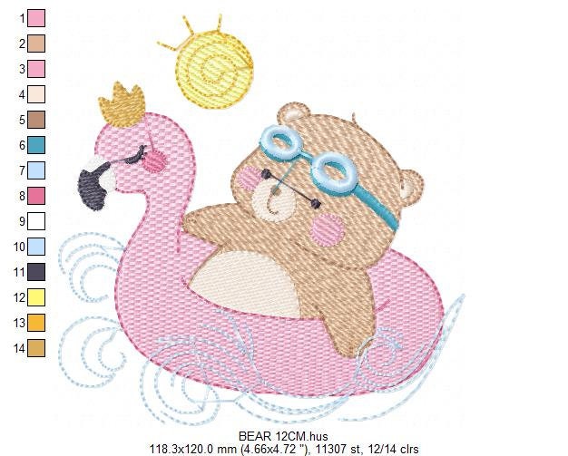 Bear with floater embroidery designs - Bear embroidery design machine embroidery pattern - Baby boy embroidery file - instant download Beach
