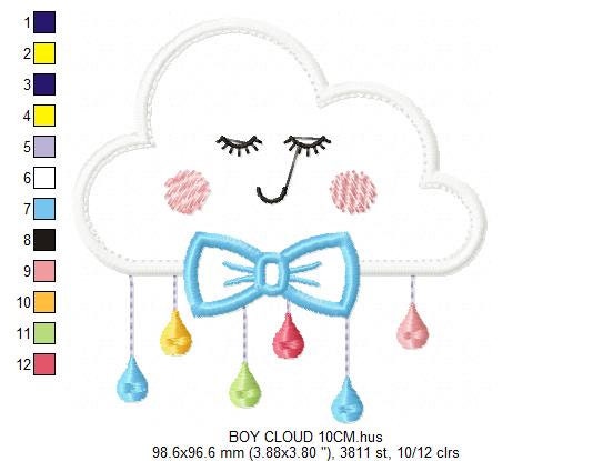 Baby Cloud embroidery design - Baby Boy with bow tie machine embroidery pattern - Cloud applique design - Instant digital download pes jef