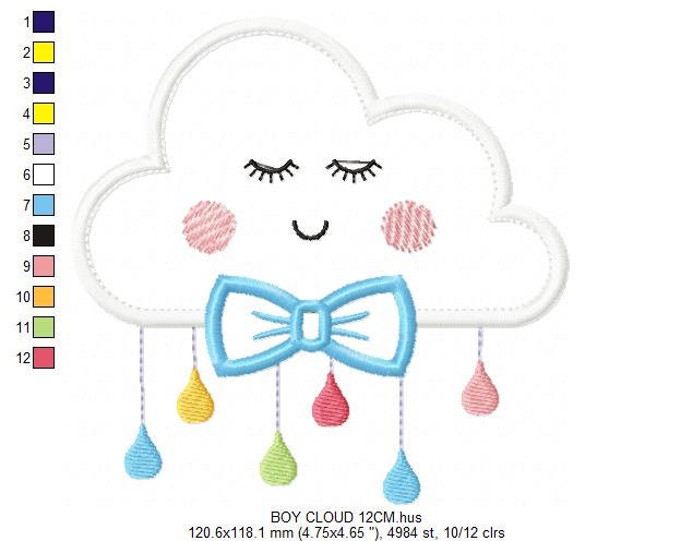 Baby Cloud embroidery design - Baby Boy with bow tie machine embroidery pattern - Cloud applique design - Instant digital download pes jef